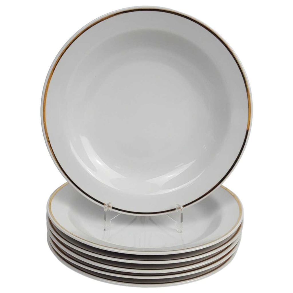 [458164392] 6er Set Suppenteller Goldrand 22,6 cm Bavaria Weiß gebraucht - gut