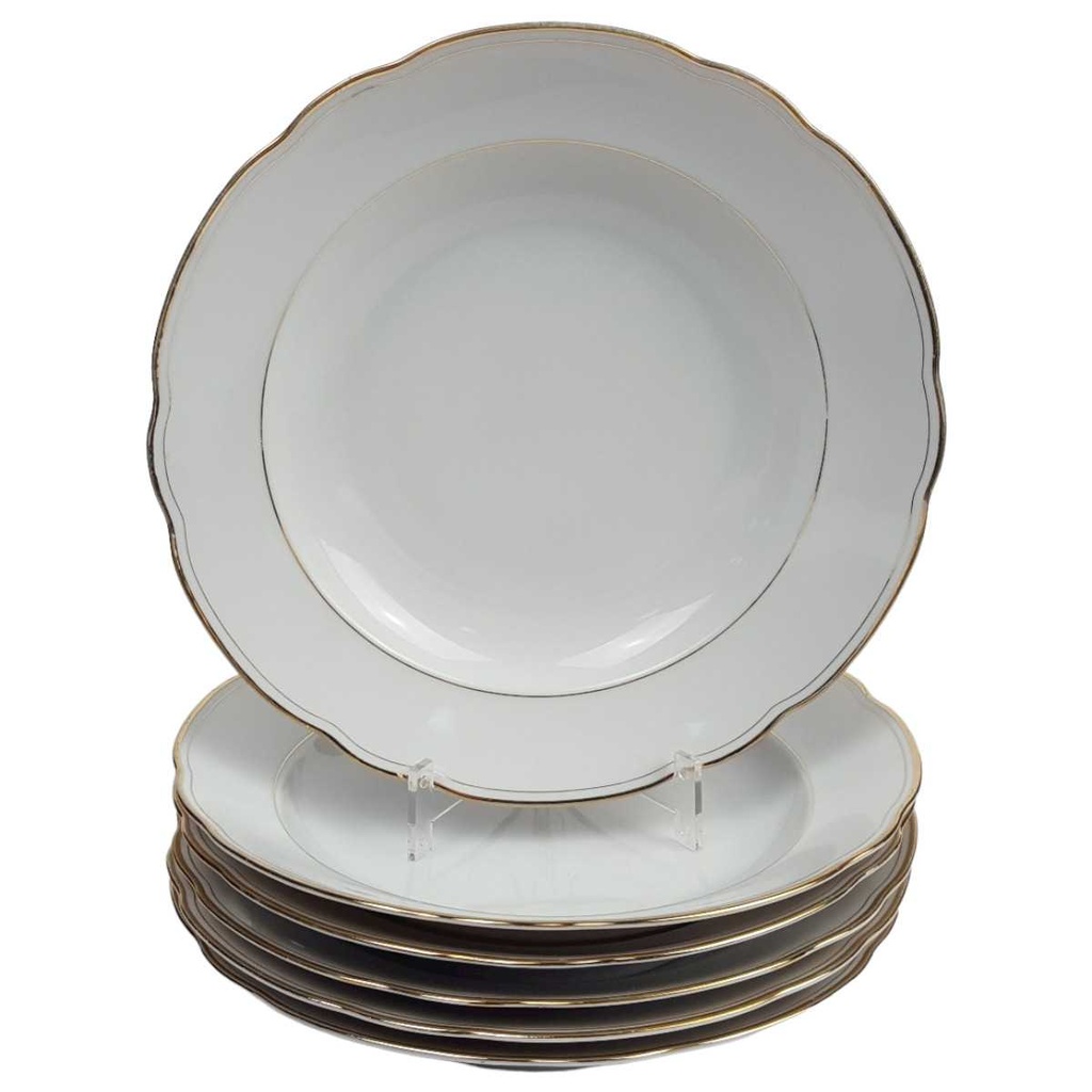 [458164393] 6er Set Suppenteller Goldrand 24,1 cm Bavaria Weiß gebraucht - gut