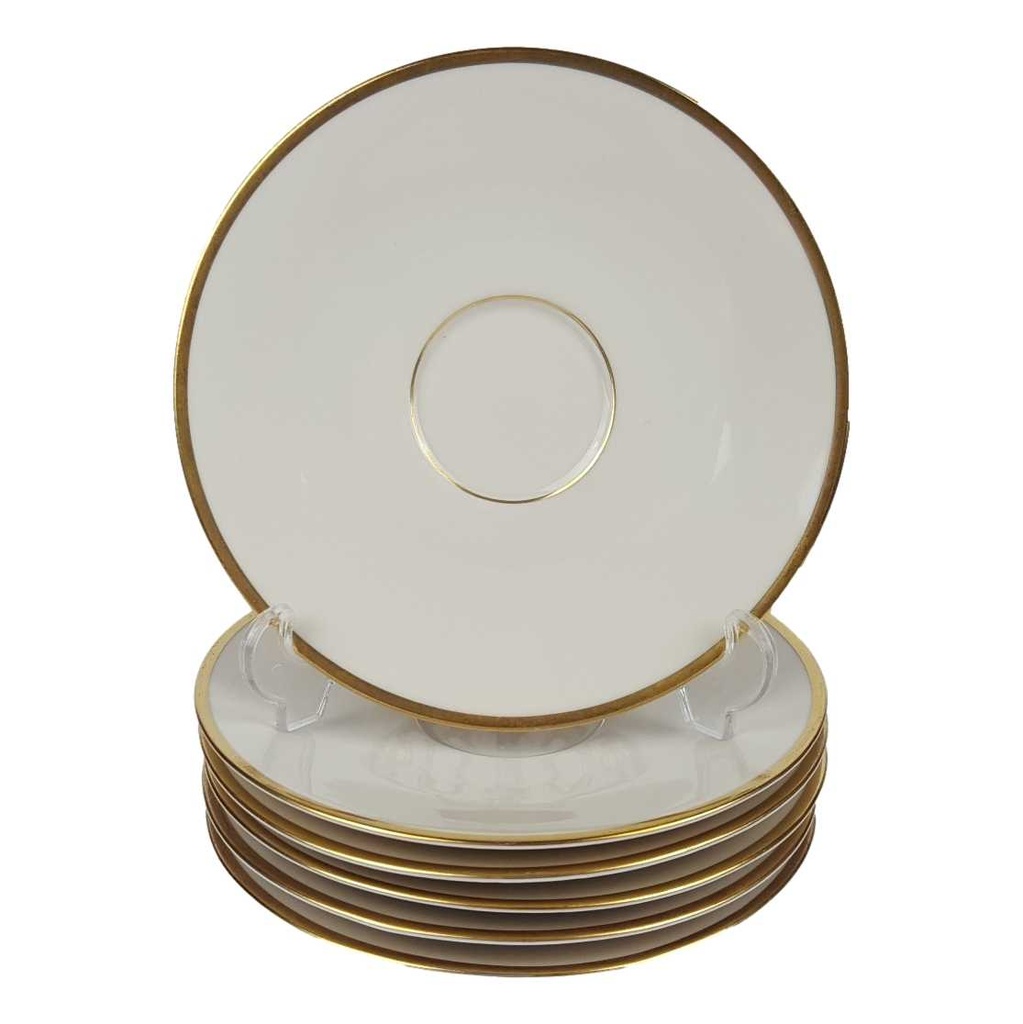 [458164468] 6er Set Untertasse Goldrand 14,9 cm Seltmann Weiden Zeh Scherzer Vohenstrauß Elfenbein Beige gebraucht - gut