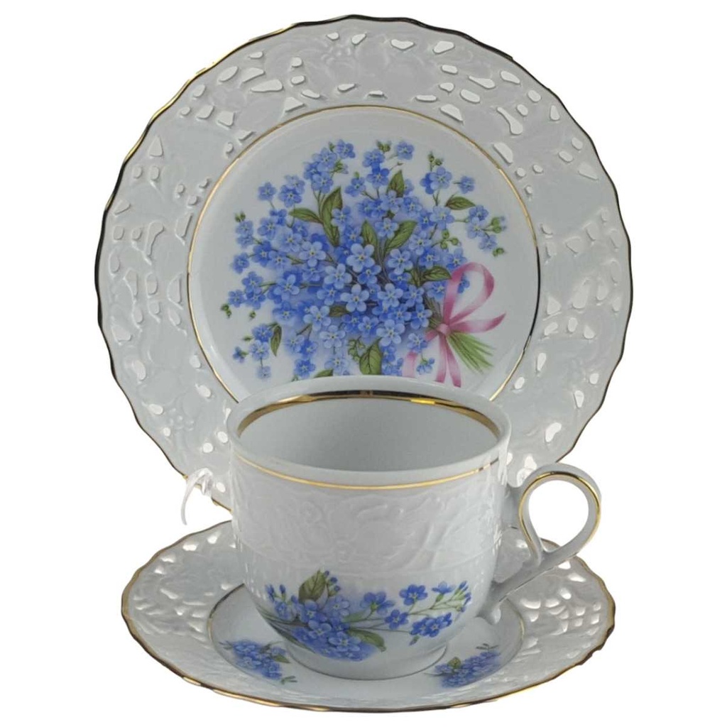 [458164756] 3er Set Gedeck Sammelgedeck Goldrand Durchbrucharbeit Mitterteich gebraucht - gut