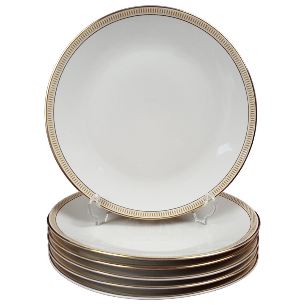 [458166053] 6er Set Kuchenteller Dessertteller Goldrand 19,7 cm Hutschenreuther Golddekor Elfenbein Beige gebraucht - gut