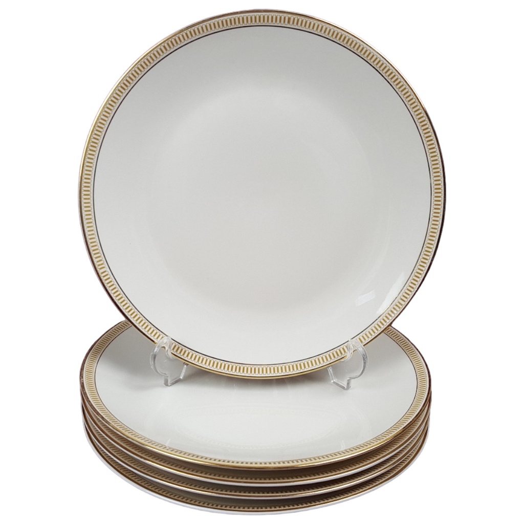 [458166054] 6er Set Kuchenteller Dessertteller Goldrand 19,7 cm Hutschenreuther Golddekor Elfenbein Beige gebraucht - gut