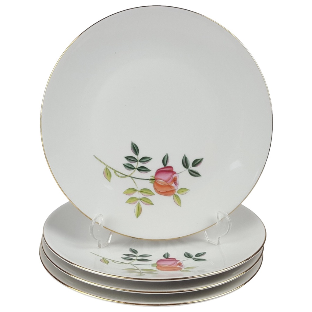 [458166060] 4er Set Kuchenteller Dessertteller Goldrand 19,8 cm Zeh Scherzer Blumendekor Blumen gebraucht - gut