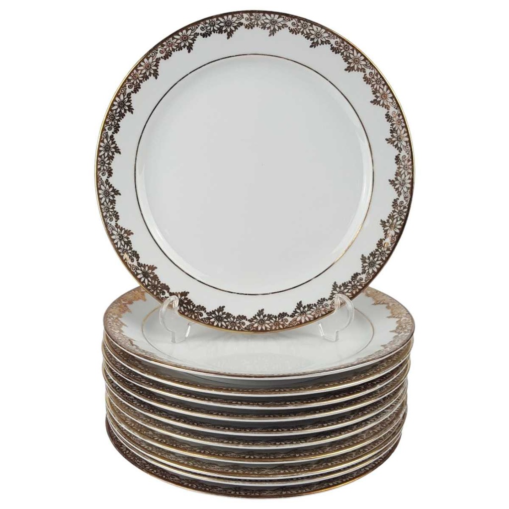 [458166148] 11er Set Kuchenteller Dessertteller Golddekor 19,4 cm Winterling Marktleuthen weiß gebraucht - gut
