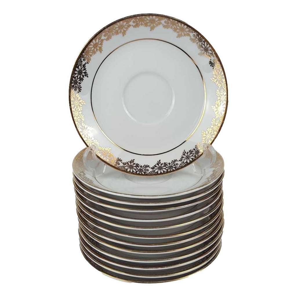 [458166149] 13er Set Untertasse Golddekor 14,1 cm Winterling Marktleuthen weiß gebraucht - gut