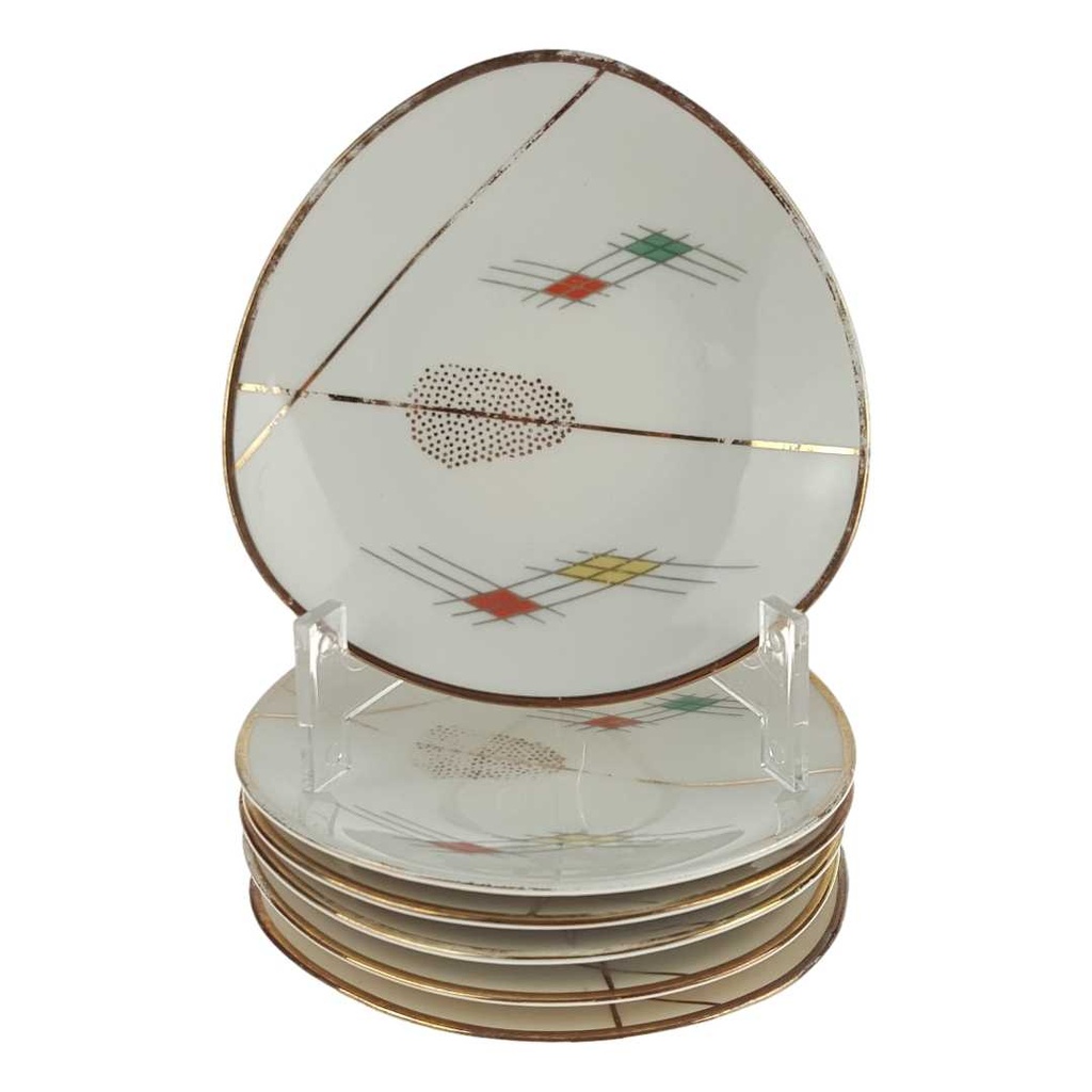 [458166816] 6er Set Dessertschale Schälchen klein Goldrand Winterling Marktleuthen Bunt gebraucht - gut
