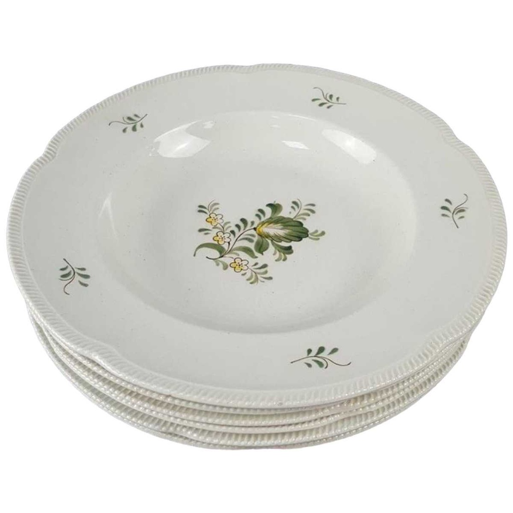 [45816753] 6er Set Suppenteller 24 cm VEB Dresden Blumendekor grün gelb Blumen gebraucht - sehr gut
