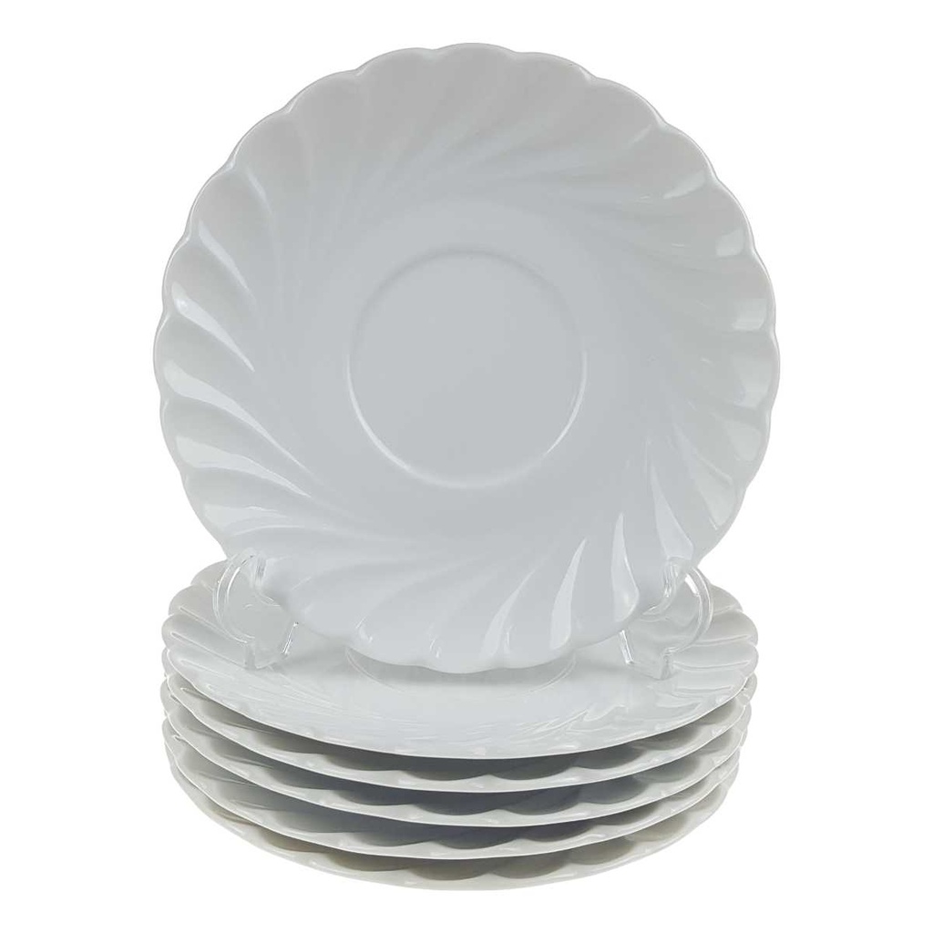 [458168273] 6er Set Untertasse 14,8 cm Marienbad Ingres Weiss Wellenmuster gebraucht - gut