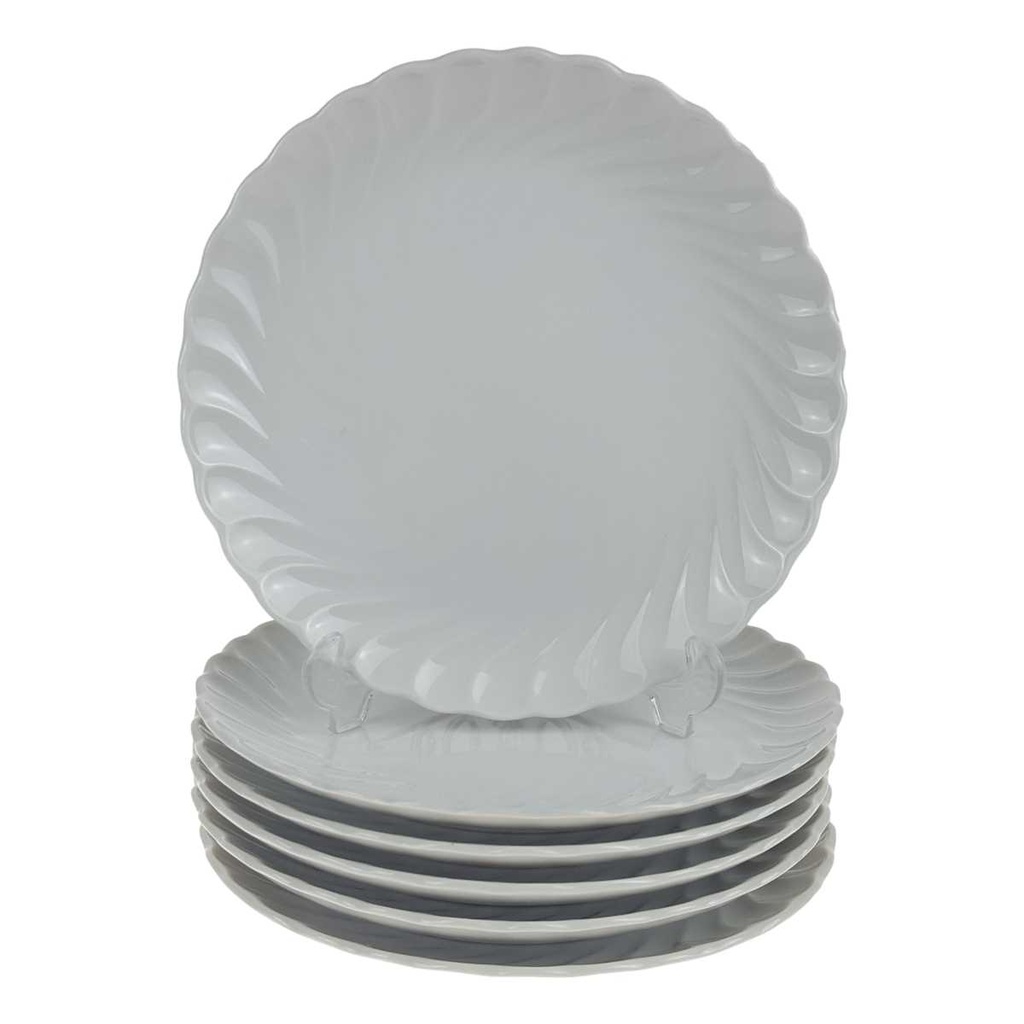 [458168274] 6er Set Kuchenteller 19,3 cm Marienbad Ingres Weiss Wellenmuster gebraucht - gut