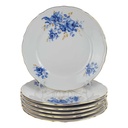 6er Set Kuchenteller Goldrand 19,8 cm Schaller blaue Blume weiß Blumen Bavaria gebraucht - gut
