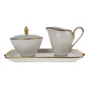 3er Set Zuckerdose und Milchkännchen Goldrand Eschenbach elfenbein Beige Tablett gebraucht - gut