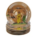 6er Set Untertasse 13,1 cm Japan China Geisha Gelb Grün gebraucht - defekt