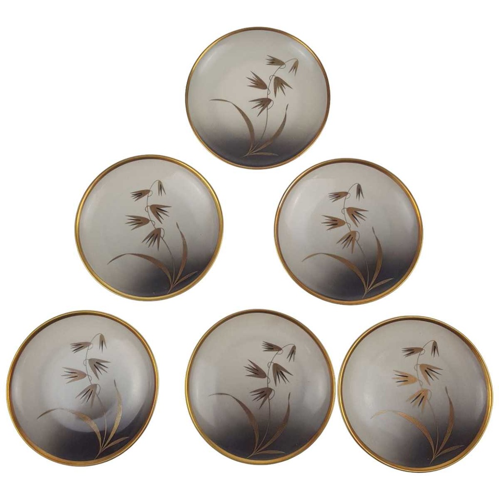 [458168670] 6er Set Untersetzer Golddekor 10,4 cm Kaiser Porzellan Alka Kunst Fortuna Blumen gebraucht - gut