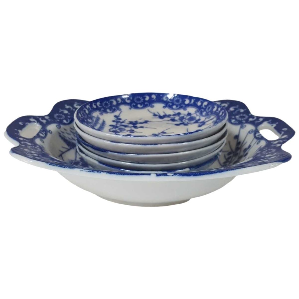 [458169089] 6er Set Schale mit Schälchen Japan China Kirschblüte Blau gebraucht - gut