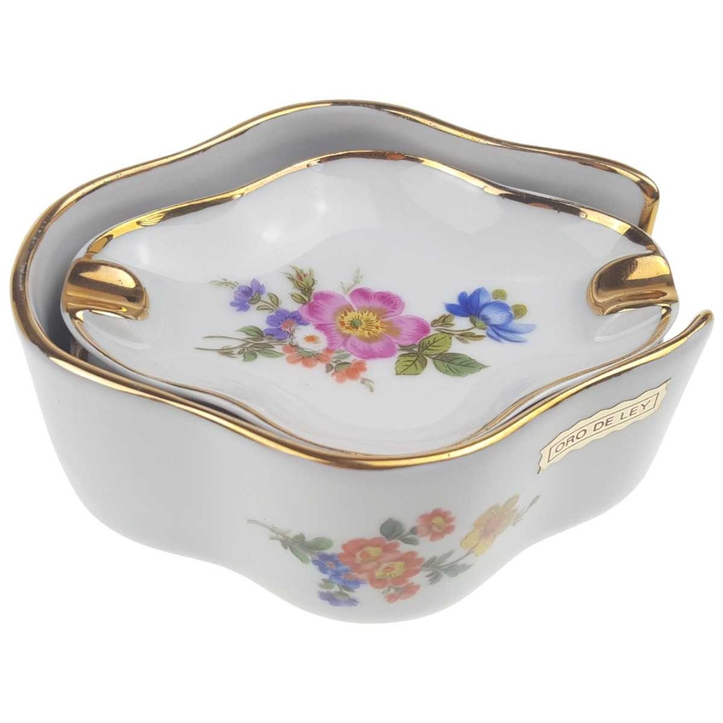4er Set Aschenbecher mit Halter Golddekor Oro de Ley Blumen gebraucht - gut