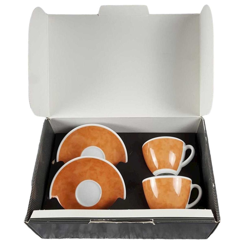 [45816997] 2er Set Untertasse Kaffeetasse mit Tasse OVP 9,4 cm Retsch Wunsiedel Orange Bavaria gebraucht - neuwertig