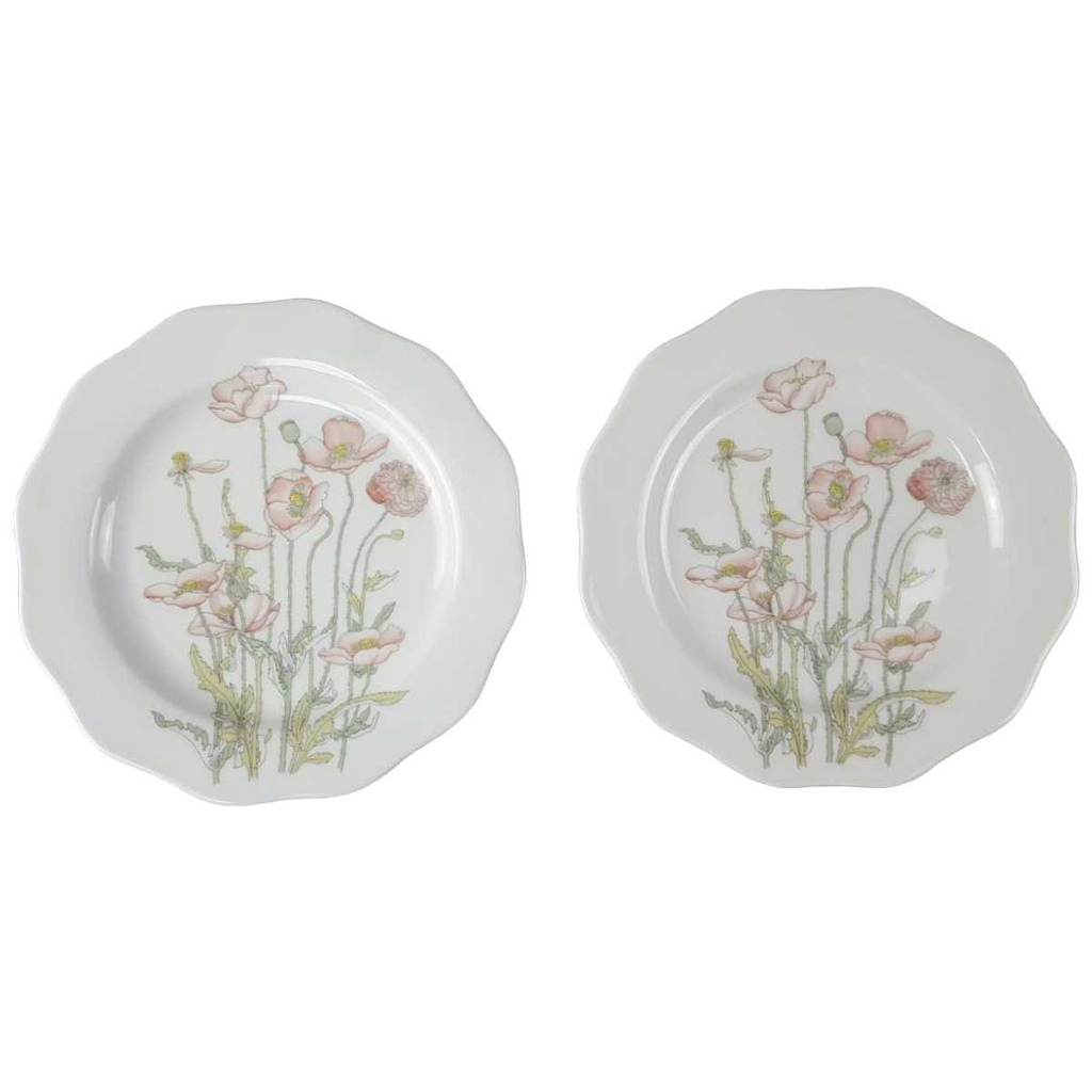 [45817271] 2er Set Kuchenteller Dessertteller Frühstücksteller 21 cm Villeroy & Boch Gallo Secunda Roter Mohn gebraucht - akzeptabel