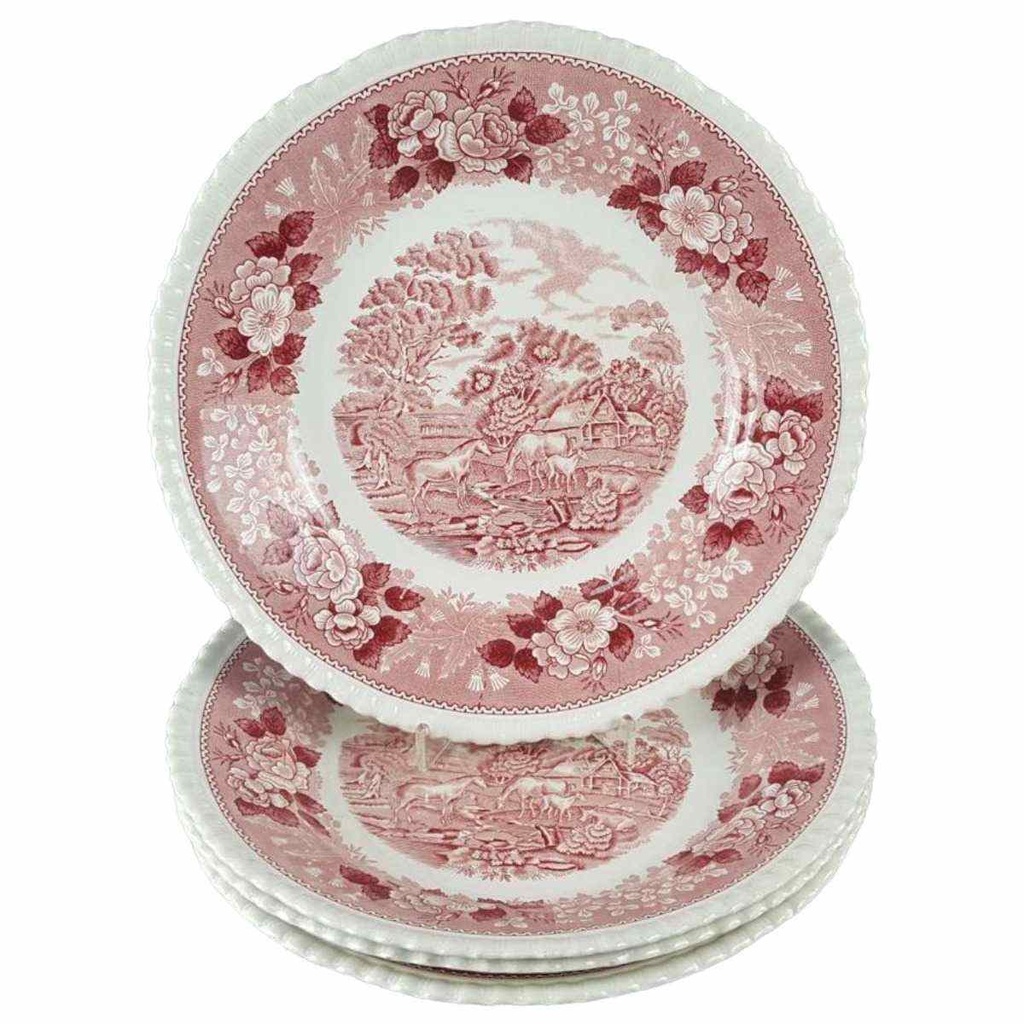 [45817537] 4er Set Suppenteller 26 cm Adams English Scenic Rot gebraucht - akzeptabel