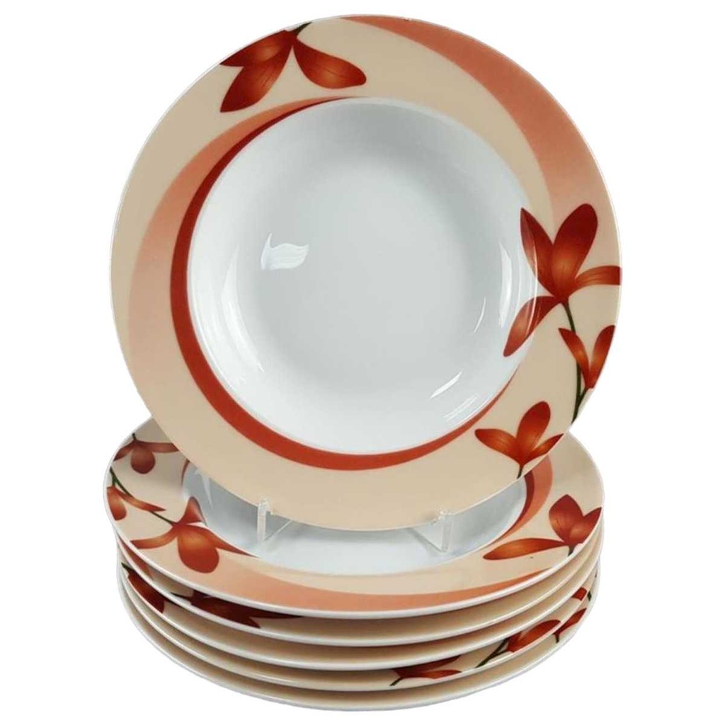 [45817696] 6er Set Suppenteller 21,7 cm Wellco Design Krefeld Einzelteile Blumen Rot gebraucht - gut