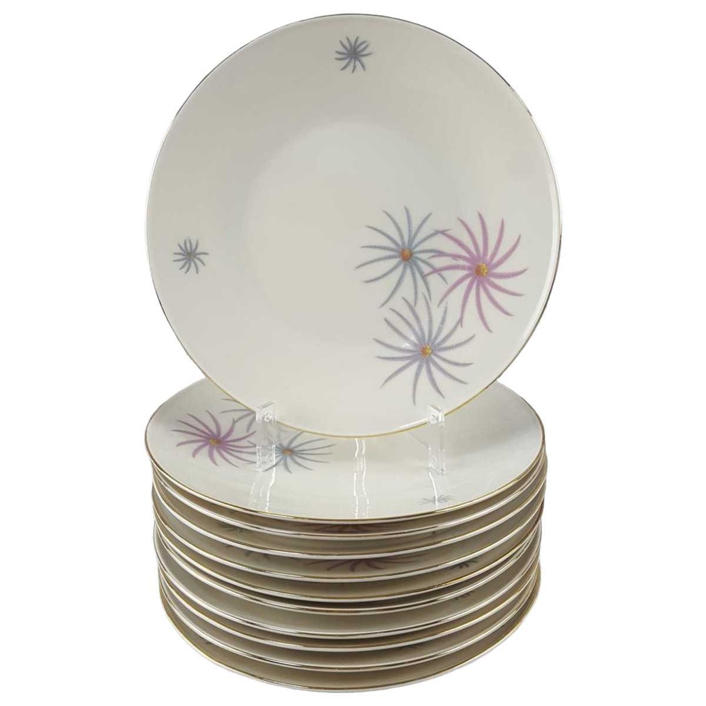 [45817854] 11er Set Kuchenteller Dessertteller Goldrand 19,4 cm Tirschenreuth Dekor 1244 Elfenbein gebraucht - gut