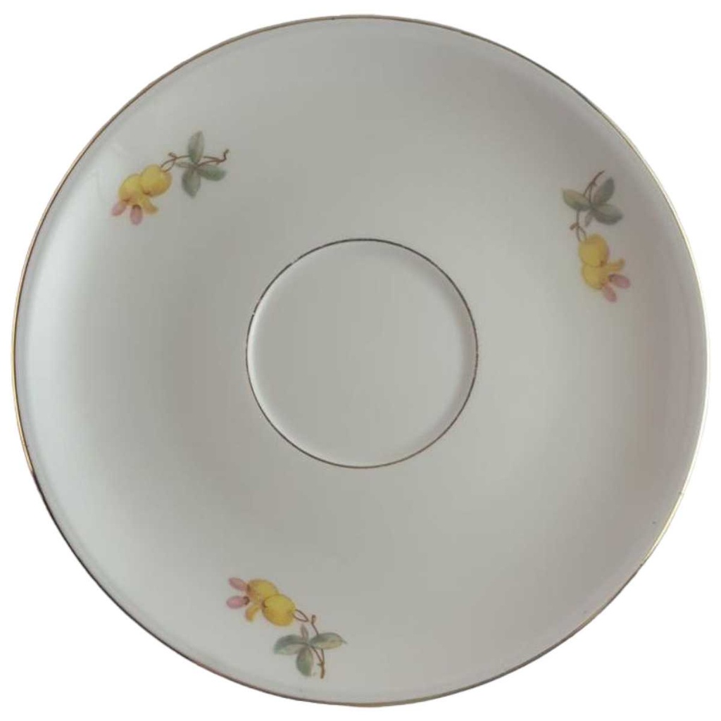 Untertasse für Tee Goldrand 14,9 cm Rhenania Duisdorf gelbe Blumen mit
