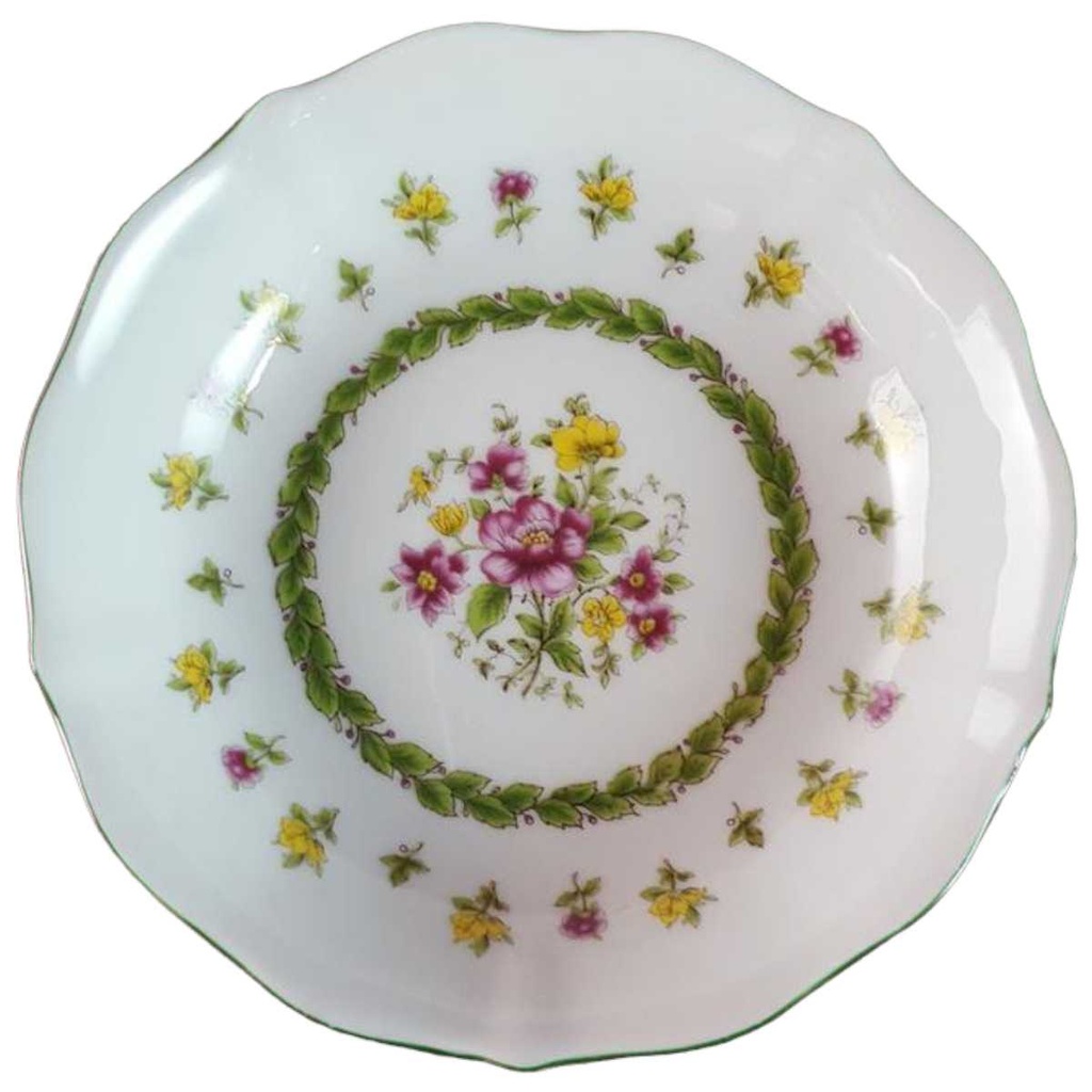 Untertasse für Kaffee 14 cm Schaller bunte Blumendekor mit Grünrand Blumen